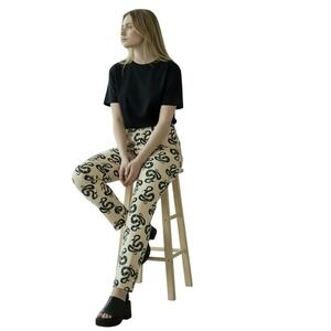Shekou Snake Print Pants Womens S / 24 Beige Black High Waist Straight Leg Boho